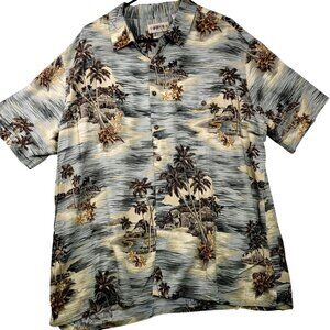 CAMPIA Moda Mens Hawaiian Aloha Shirt XXL Palm Tree Print Short Sleeve